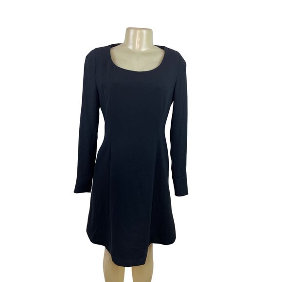 Ellen Tracy Black Long Sleeve Scoop Neck A-Line Mini Dress Sz 4 - Picture 1 of 10